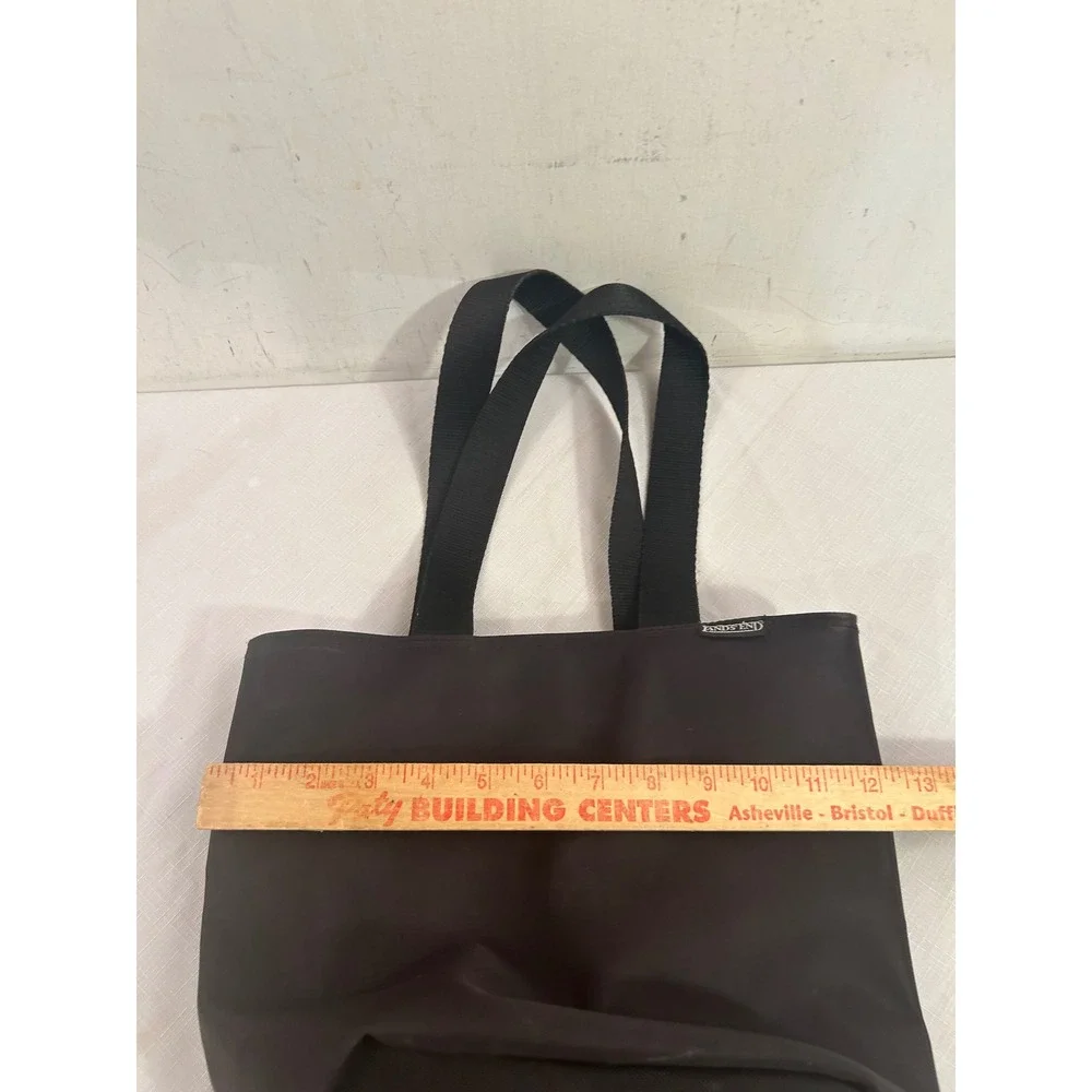Lands End Tote Bag OS Black Nylon Zip Double Compartment Women